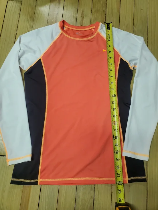 Nike Colorblock Long Sleeve Rash Guard Swim Top Orange White Black Activewear - Picture 4 of 6